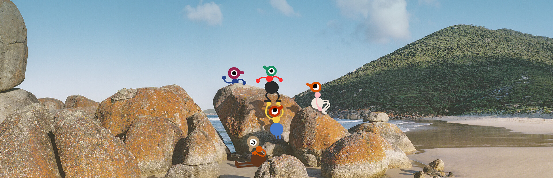 Official Steam library art for Big Walk by House House and Panic. Cartoon walkers on a wide island under a bright sky.