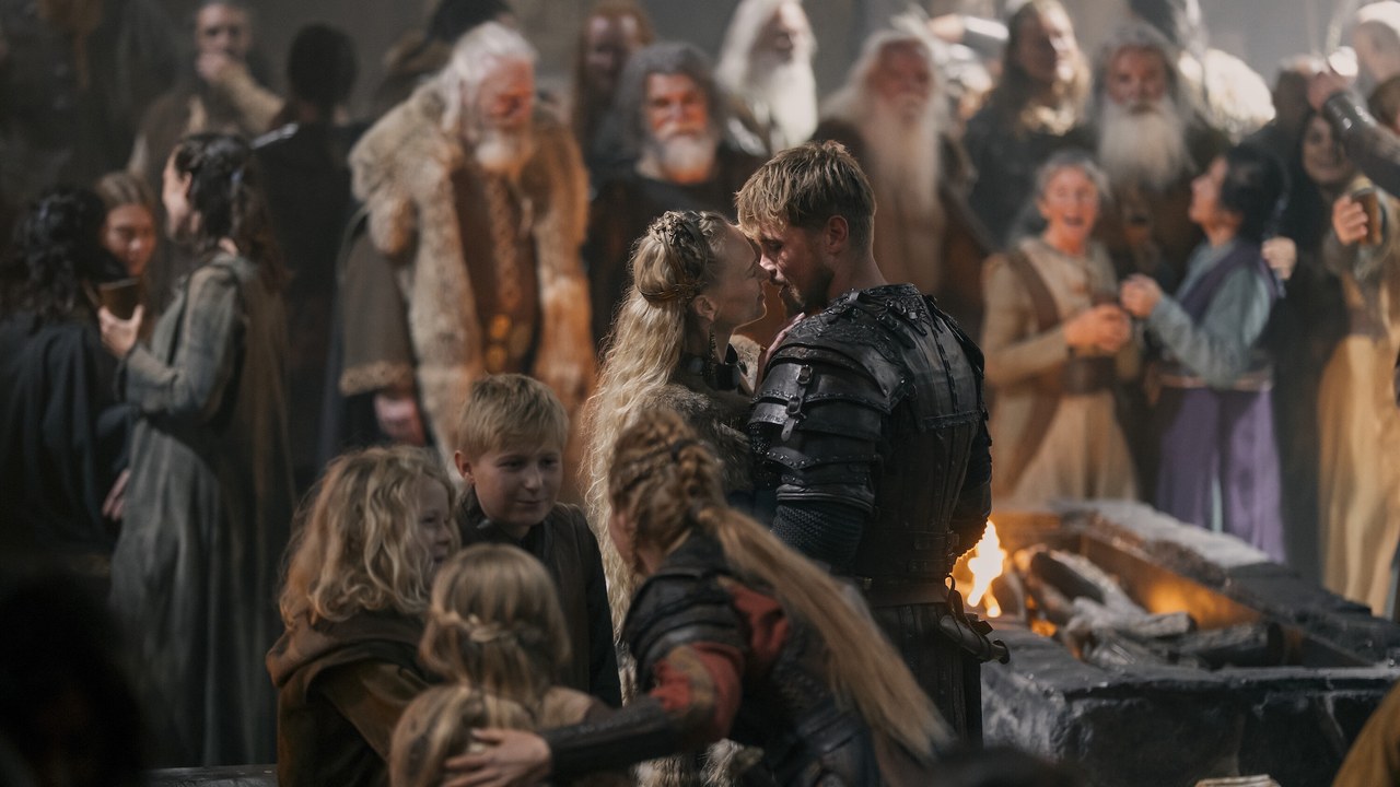 Jessica Madsen as Gunnhild and Xavier Molyneux as Erik Bloodaxe in Bloodaxe season 1 (Bernard Walsh / Prime Video).
