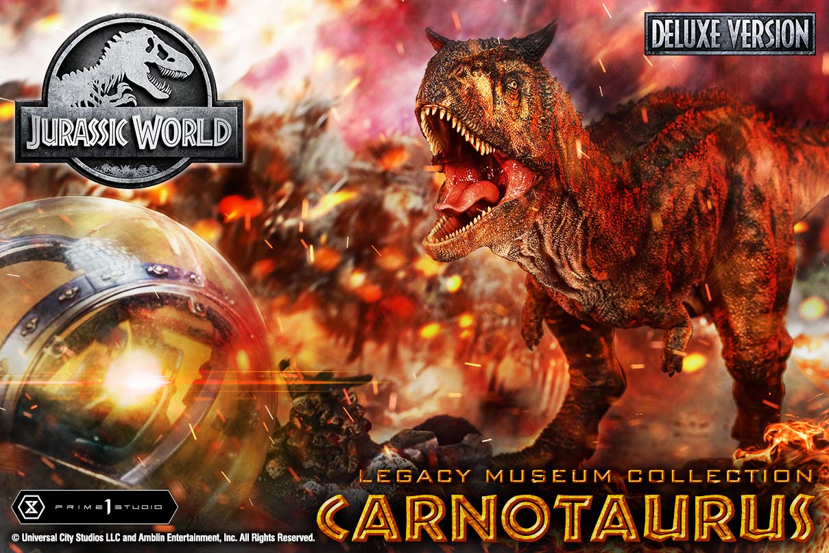 Official Prime 1 Studio Legacy Museum Collection Carnotaurus 1/15 DX product still. Prime 1 Studio.