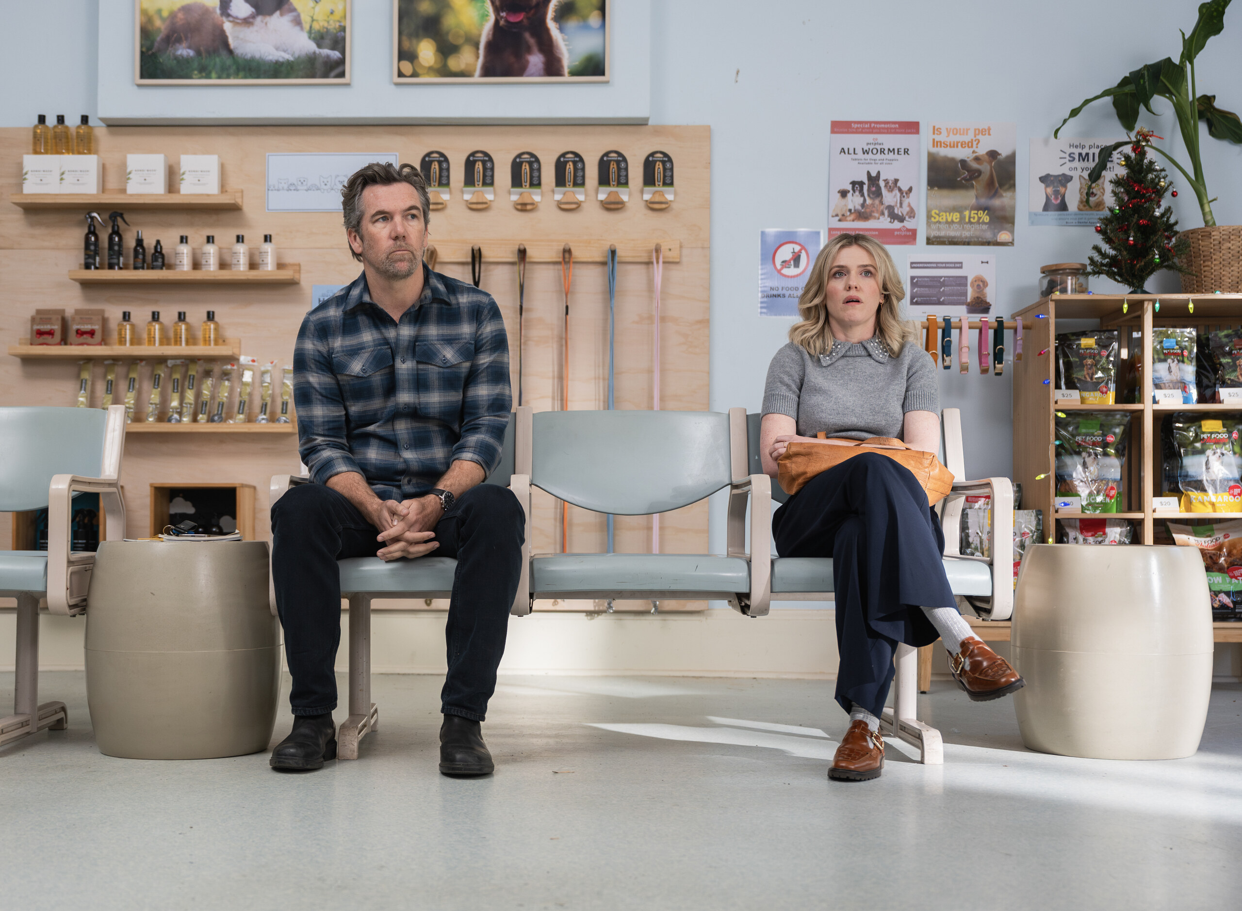 Official Paramount+ still of Patrick Brammall as Gordon and Harriet Dyer as Ashley in Colin From Accounts Season 3. Photo credit: Sarah Wilson/Paramount+.