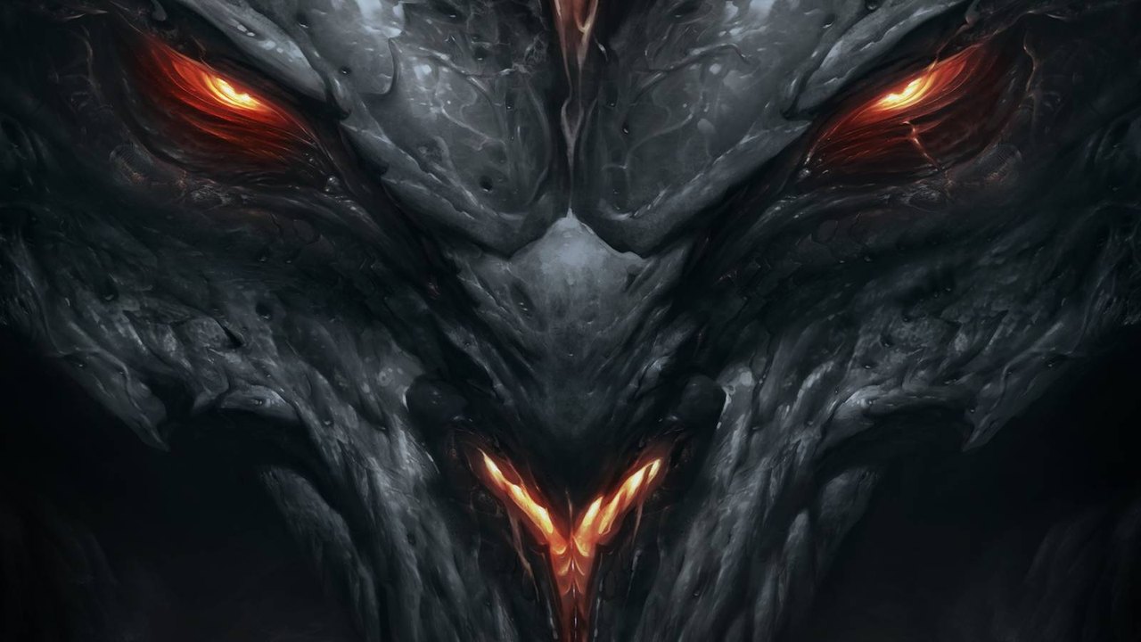 Cover art for Diablo: Unbound, the Diablo board game from Glass Cannon Unplugged, showing the Lord of Terror up close (Glass Cannon Unplugged and Blizzard Entertainment, via Polygon).