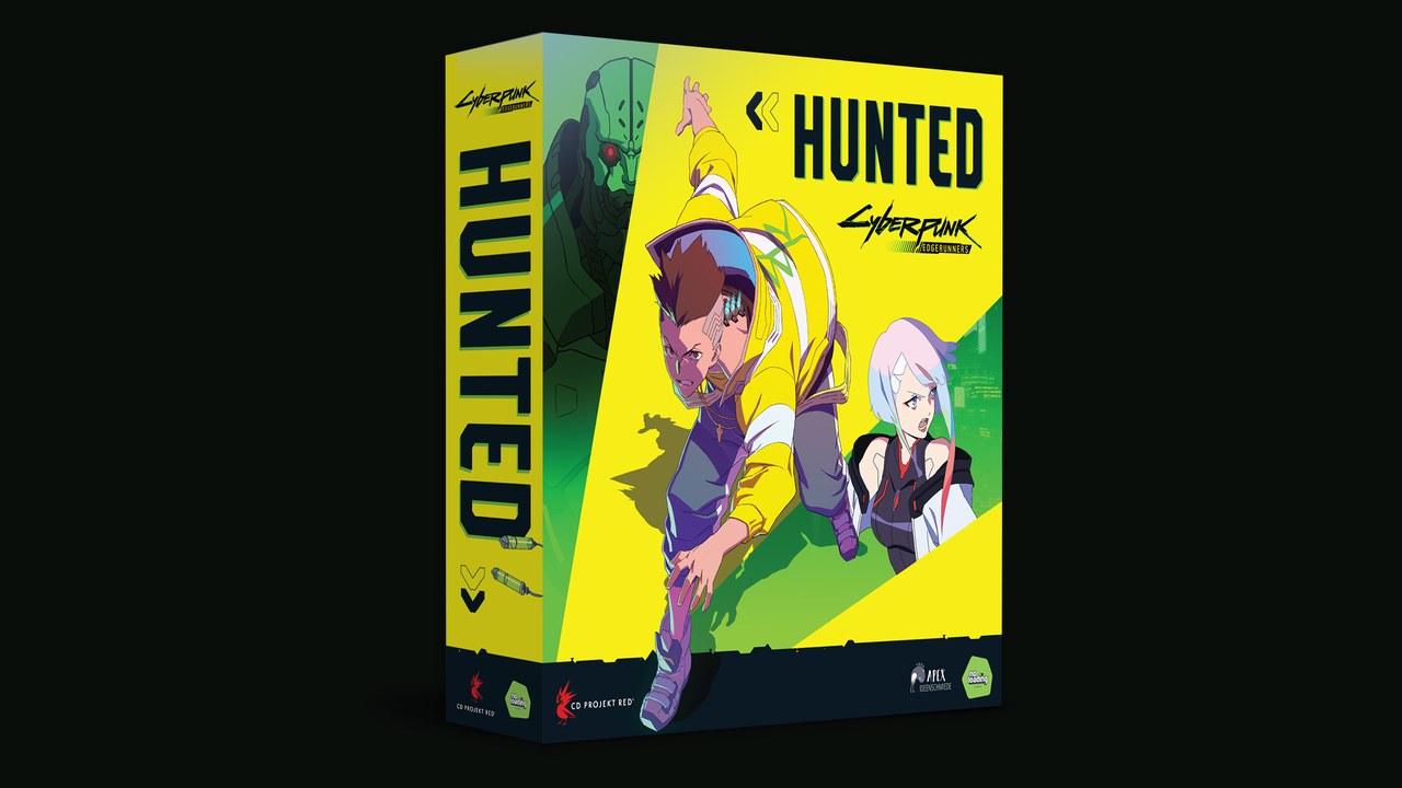 Cyberpunk: Edgerunners - Hunted box front (No Loading Games). Cooperative real-time board game.