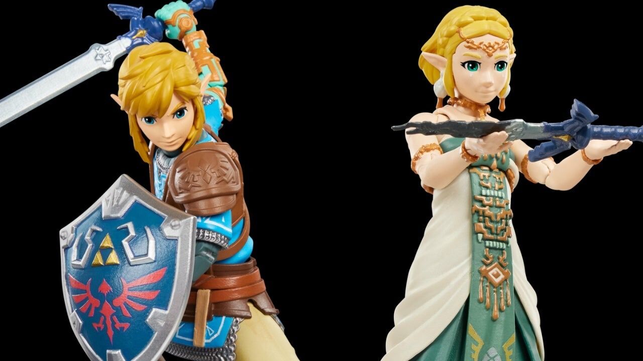 Official Hasbro Heroes of Hyrule Tears of the Kingdom Link, Zelda, and Ganondorf six-inch figures product still. Hasbro / Nintendo.