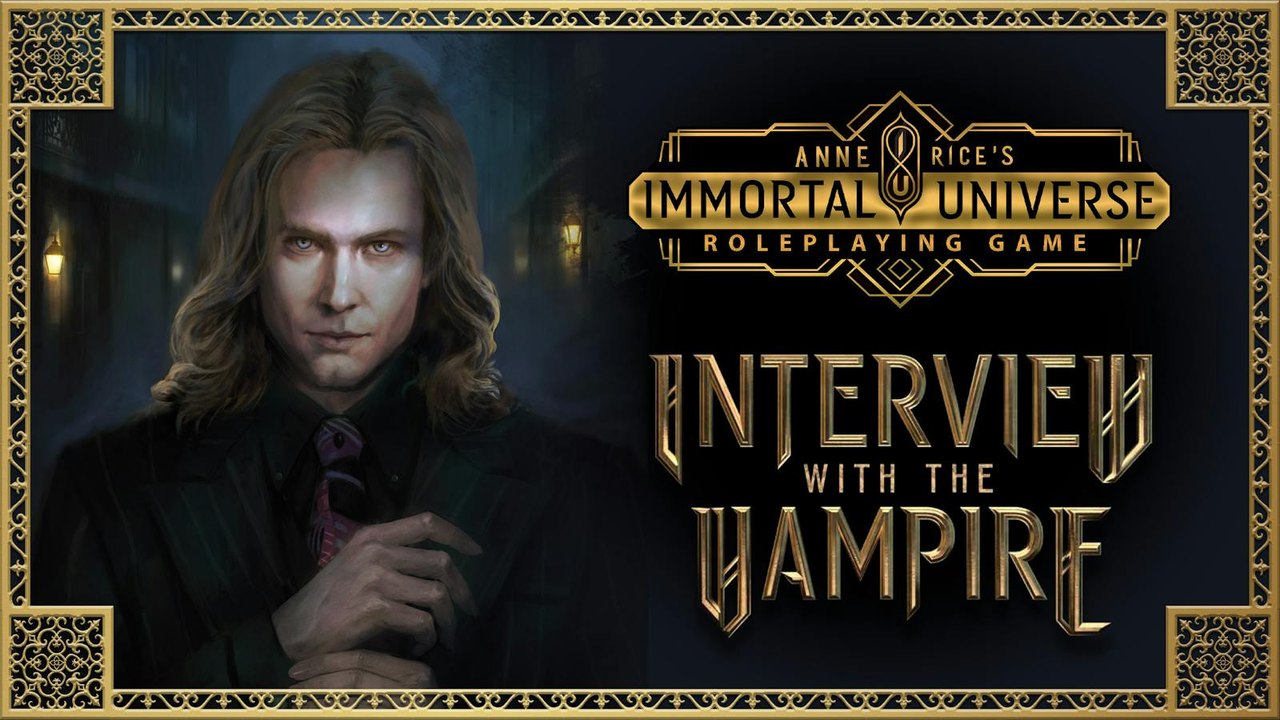 Lestat on the key art for Anne Rice's Immortal Universe Roleplaying Game: Interview with the Vampire (Renegade Game Studios and AMC, via BackerKit).