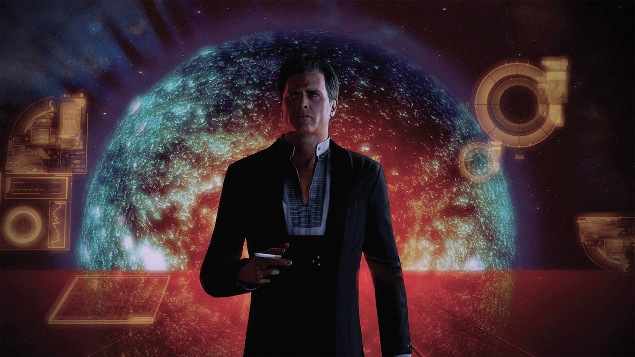 The Illusive Man in front of a dying star, from BioWare's original Mass Effect trilogy (BioWare and Electronic Arts, via Polygon).