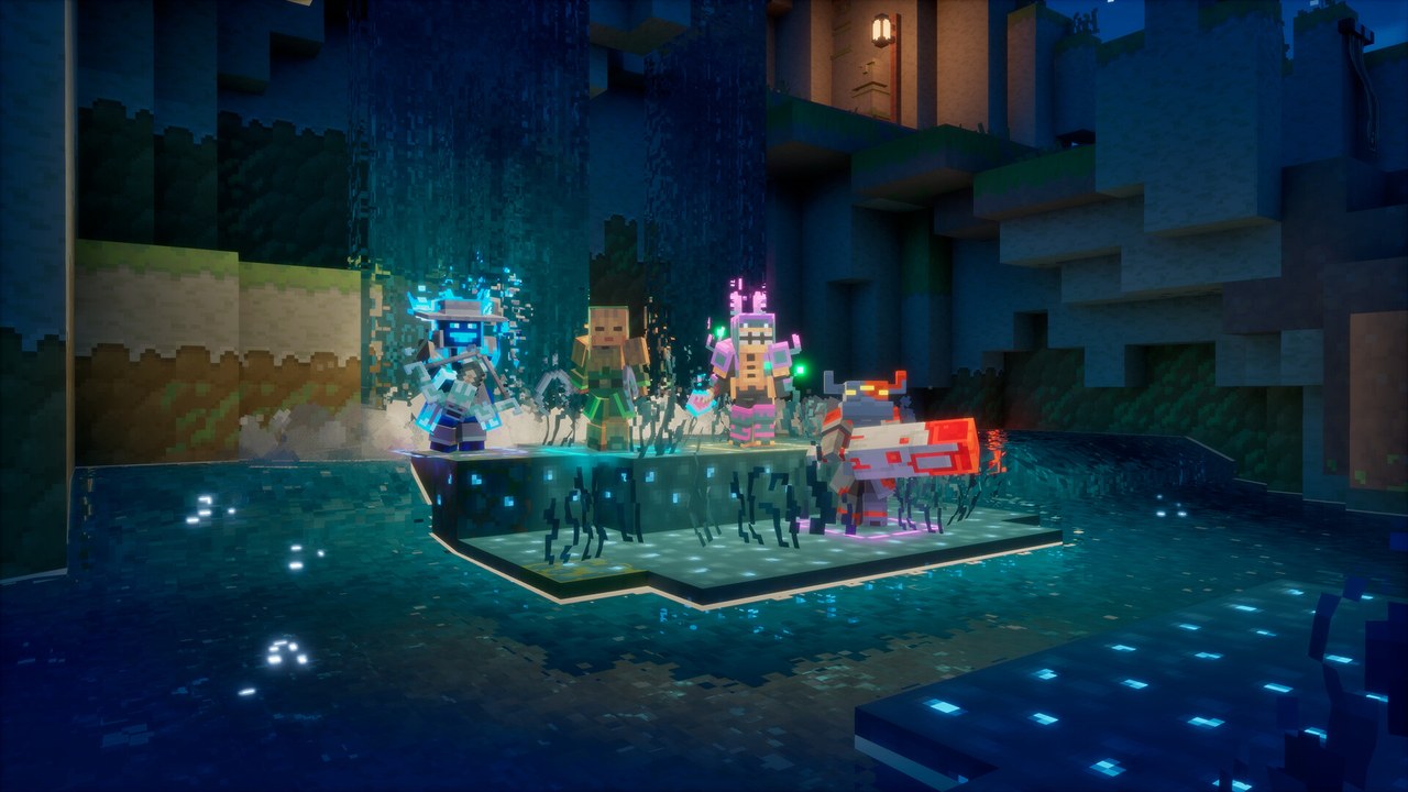 Minecraft Dungeons II gameplay still from the Steam storefront (Mojang / Xbox Game Studios). Gaming desk on the September 29 launch.