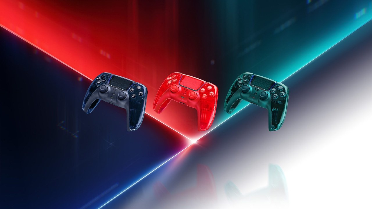 The Prism Collection DualSense controllers in Graphite Gray, Flare Orange and Emerald Green (Sony Interactive Entertainment, via PlayStation Blog).