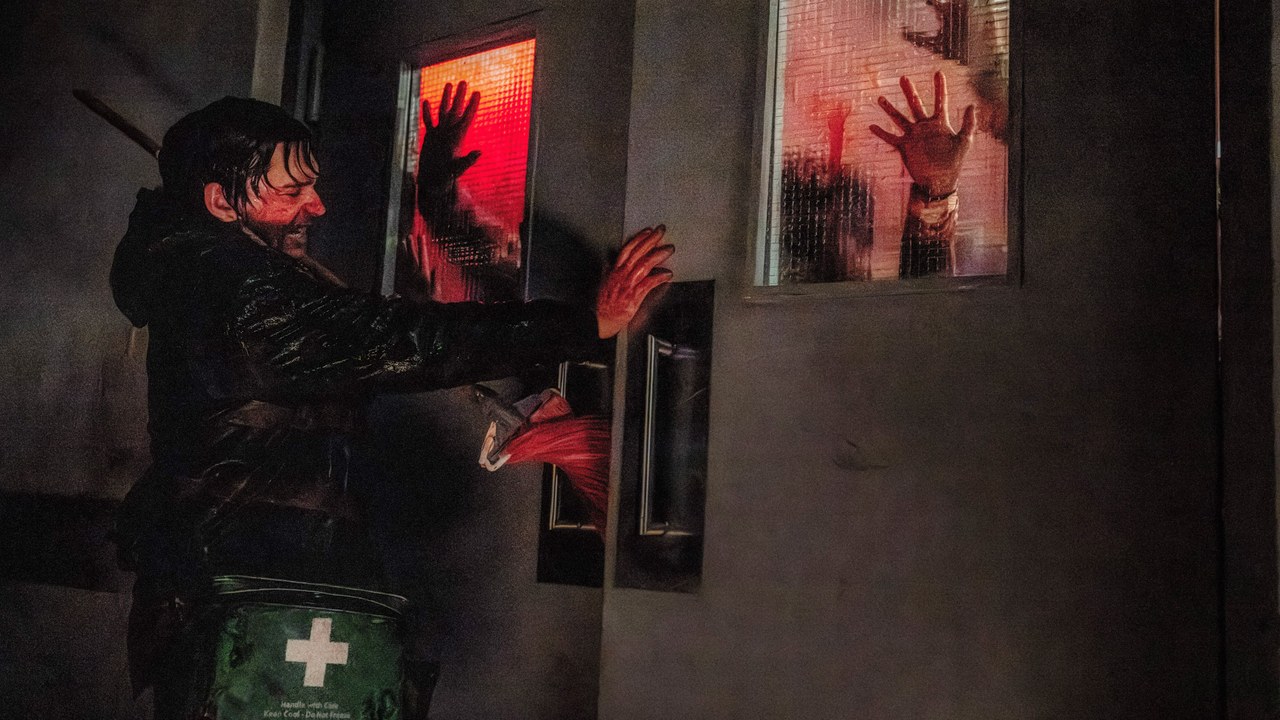 Austin Abrams in Resident Evil (Sony Pictures / Constantin). Friday opening-day actuals and weekend projection bands, September 2026.