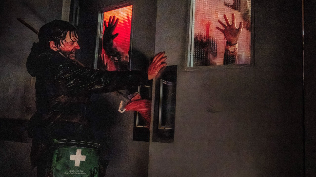 Austin Abrams in Resident Evil (Sony Pictures / Constantin). Monday studio estimates for the franchise-record open, September 2026.