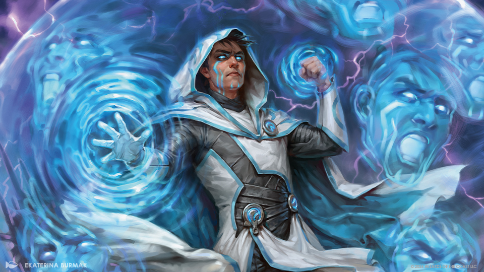 Official Magic: The Gathering art of The Theorist, Jace Beleren, from Reality Fracture (illustrated for Wizards of the Coast), the Echoverse set entering preview season ahead of its October 2, 2026 release.