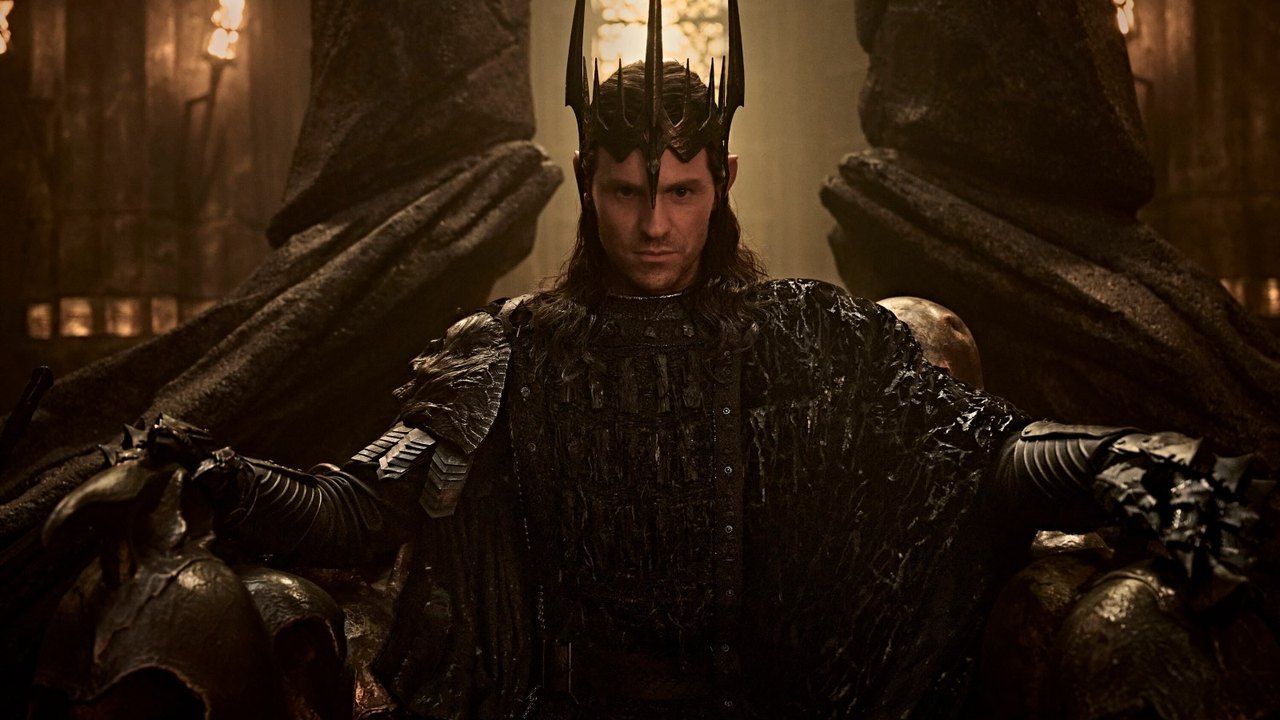 Charlie Vickers as Sauron on his throne in The Lord of the Rings: The Rings of Power season 3 (Prime Video, via Variety).
