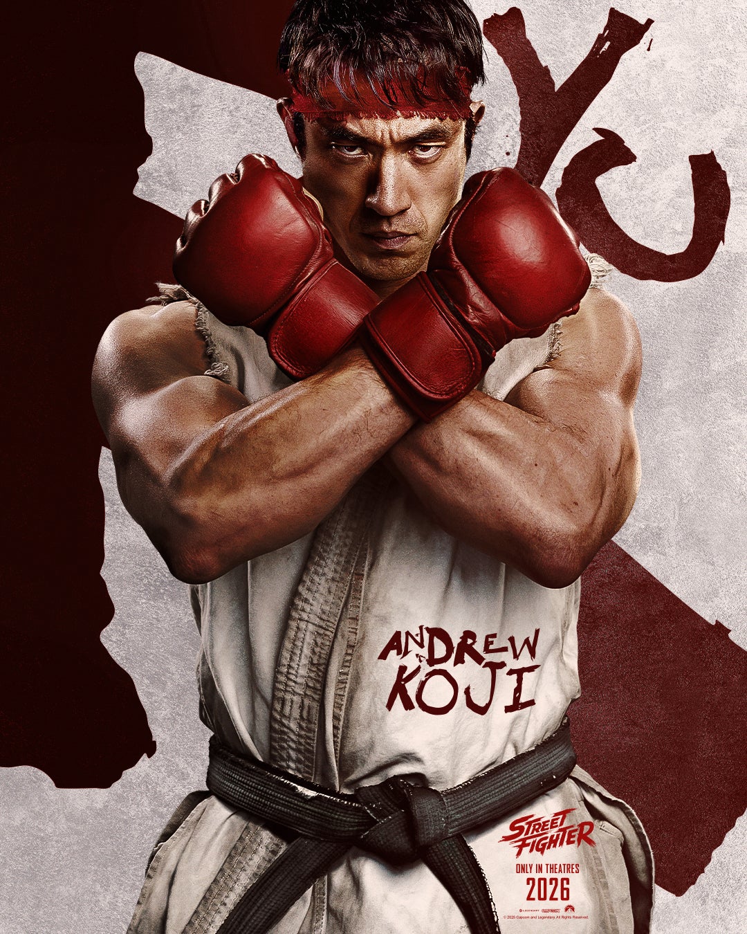 Official Paramount Pictures and Legendary character art: Andrew Koji as Ryu for Street Fighter, in theaters October 16, 2026. Paramount / Legendary / Capcom.