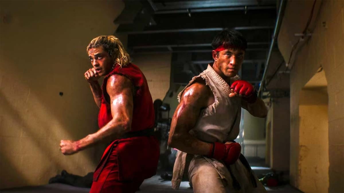 Official Paramount and Legendary still: Andrew Koji as Ryu and Noah Centineo as Ken stand back to back in Street Fighter, due in theaters October 16, 2026. Paramount / Legendary / Capcom.