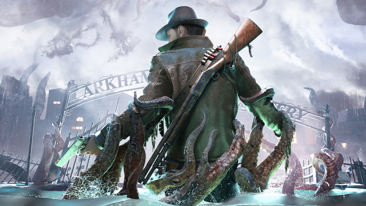 Official key art for The Sinking City 2. Calvin Rafferty at the Arkham gate. Frogwares.