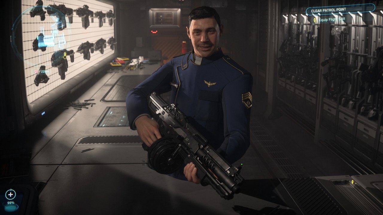 A UEE Navy officer aboard a capital ship in Squadron 42 (Cloud Imperium Games).