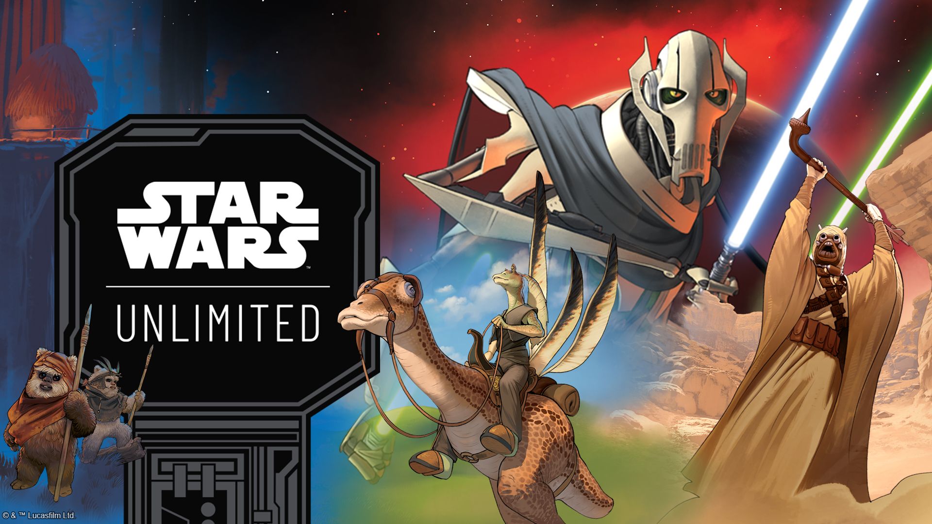 Official Star Wars: Unlimited Homeworlds key art from Fantasy Flight Games' July 26, 2026 first look: planets, creatures, and invasion armies ahead of the October 9 street date.