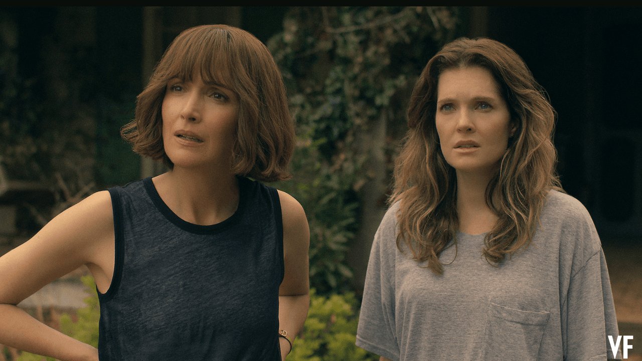 Rose Byrne and Meghann Fahy in The Good Daughter. Image: Peacock / Vanity Fair first look.