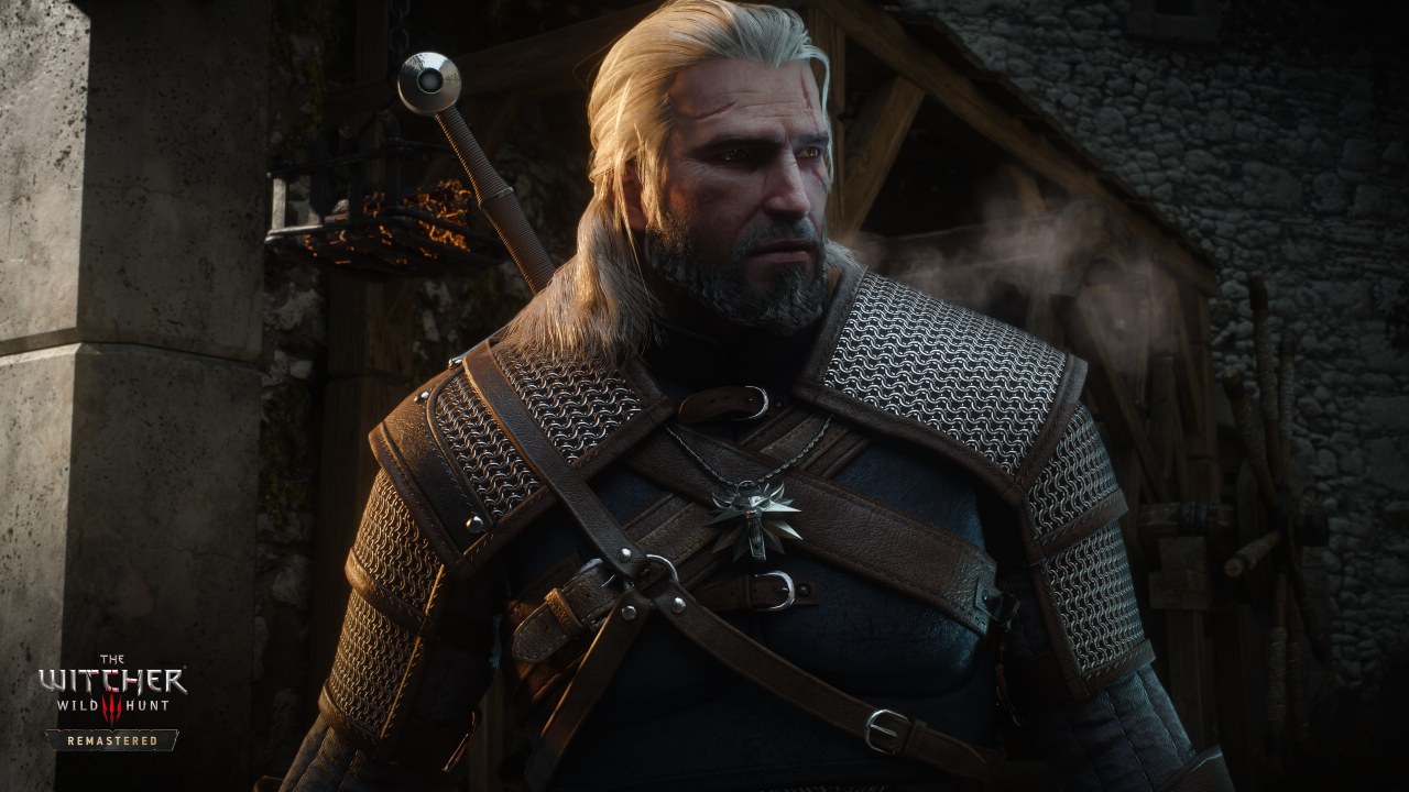 The Witcher 3: Wild Hunt Remastered key art from CD PROJEKT RED. Gaming desk on the September 29 free upgrade.