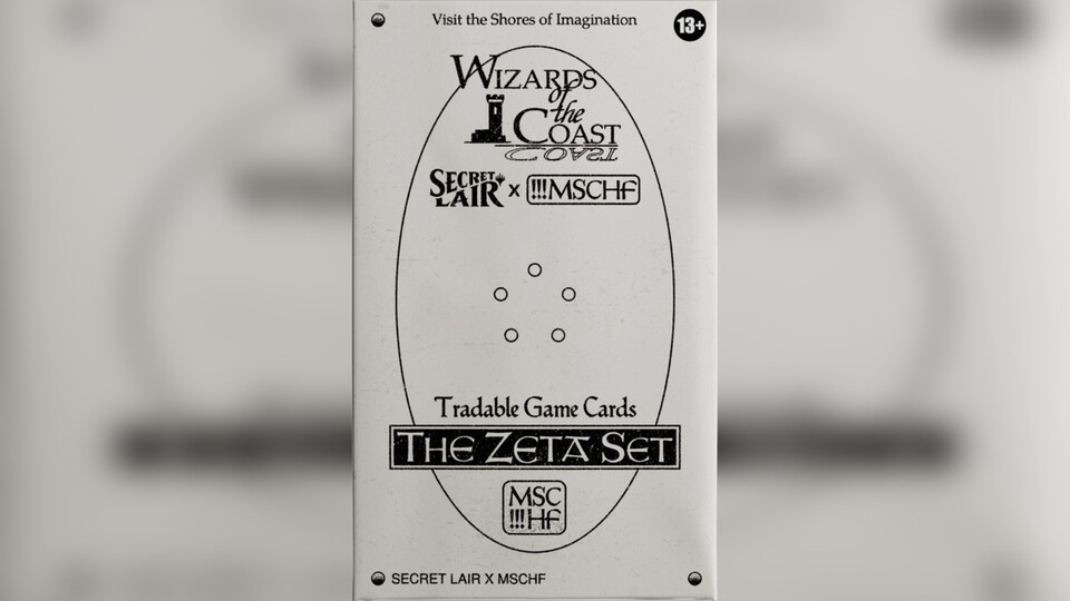 Official Secret Lair x MSCHF: The Zeta Set Chaos Vault packaging from Wizards of the Coast, the September 2, 2026 playtest-styled randomized booster envelope.