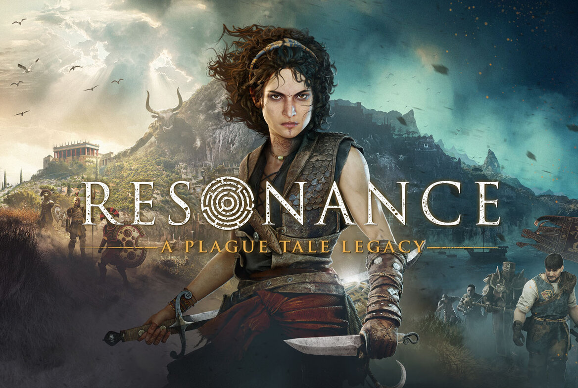 Official key art for Resonance: A Plague Tale Legacy. Sophia, sword and dagger, Minotaur's Island. Focus Entertainment / Asobo Studio.